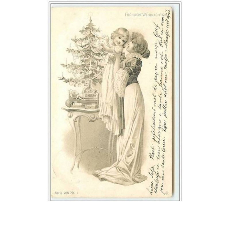 n°1943 - Fröhliche Weihtnachten - Femme portant une fillette devant un sapin