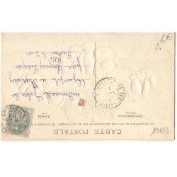 n°19433 - Carte Gaufrée - 1er Avril - Poisson et Pensées (ruban de tissus)