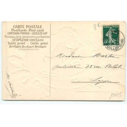 n°19435 - Carte Gaufrée - Clapsaddle - Joyeuses Pâques - Ange sortant d'un oeuf entouré de myosotis