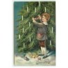 n°19470 - Carte Gaufrée - Ein frohes Weihnachtsfest - Garçon décorant un sapin d'une guirlande de coeur