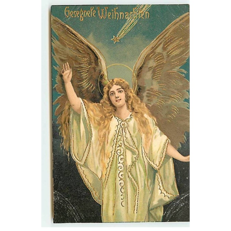 n°19471 - Carte Gaufrée - Gesegnete Weihnachten - Ange gardien sous une étoile filante