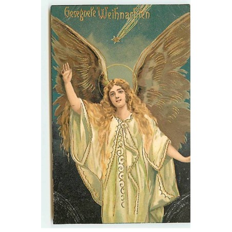 n°19471 - Carte Gaufrée - Gesegnete Weihnachten - Ange gardien sous une étoile filante