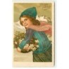 n°19480 - Bonne Année - Marie Flatscher - Jeune Fille portant sous le bras un panier rempli de fleurs