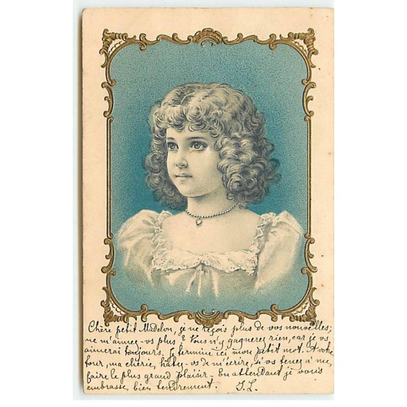 n°19489 - Carte Gaufrée - Clapsaddle - Portrait d'une jeune fille (fond bleu)