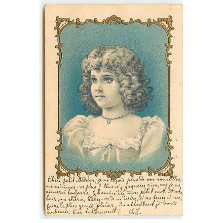 n°19489 - Carte Gaufrée - Clapsaddle - Portrait d'une jeune fille (fond bleu)