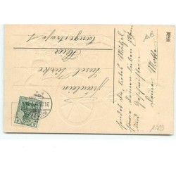 n°10899 - Carte Fantaisie Gaufrée - Angelots et cariole de trèfles