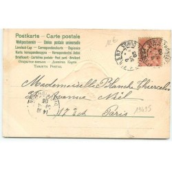 n°19495 - Carte Gaufrée - Art Nouveau -Femme assise avec un éventail en plume, sous le regard d'un perroquet