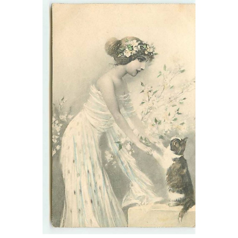 n°19496 - Style Patella - Jeune femme jouant avec un chat