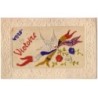 n°19502 - Carte Brodée - Vers la Victoire - Colombe avec des drapeaux dans le bec