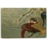 n°19518 - Carte Gaufrée - Chat - Fröhliches Ostern - Chaton grimpant sur une table