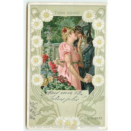 n°10934 - Carte Illustrateur - H. Schubert - Art Nouveau - Couple s'embrassant