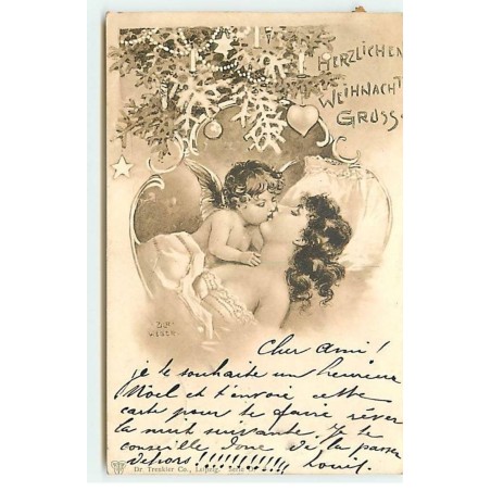 n°19528 - ULR Weber - Herzlichen Weihnacht Gruss - Ange embrassant une jeune femme