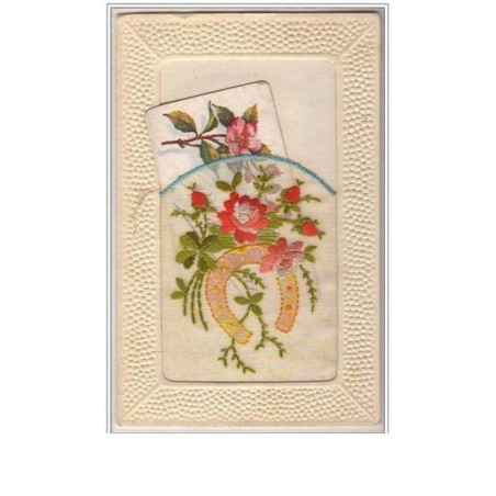 n°1953 - Cartes Brodée - 1er Avril - Pochette avec sa carte - Fer à cheval