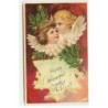 n°19531 - Fröhliche Weihnachten - Deux Têtes d'Anges avec une branche de sapin