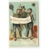 n°19540 -Carte Gaufrée - Prosit Neujahr - Trois ramoneurs sur un toit chantant