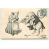 n°19543 - Cochon en costume et portant un monocle, offrant un bouquet de roses