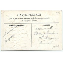 n°19549 - Carte Gaufrée - Je pense à vous - MALO-LES-BAINS - Chat dans un médaillon, et brins de muguet