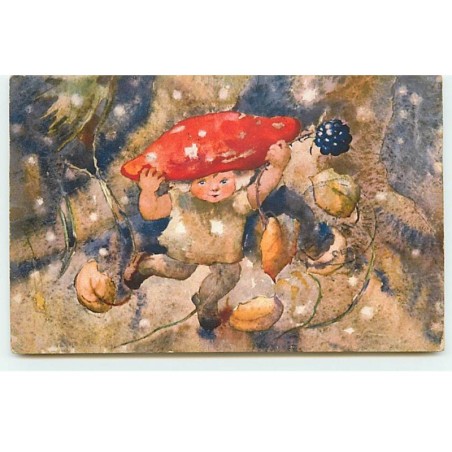 n°19557 - Mili Weber - Garçon avec un chapeau champignon