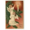 n°19567 - Carte Gaufrée - Joyeux Noël - Anges allumant une bougie sur un sapin