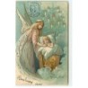 n°19568 - Carte Gaufrée - Joyeux Noël - Ange Gardien veillant sur une enfant endormie