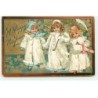 n°19570 - Carte Gaufrée - A Happy New Year - Fillettes se protégeant de la neige sous un parapluie - style Brundage