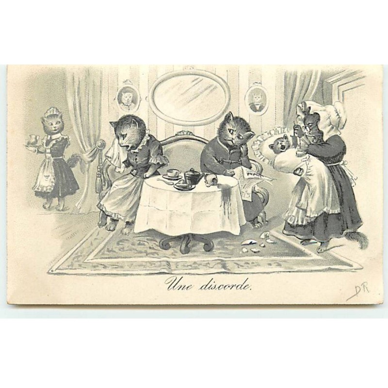 n°19583 - DR - Une Discorde - Un salon à l'heure du thé - chat