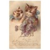 n°19596 - Carte à paillettes - Chats et fleurs - chat