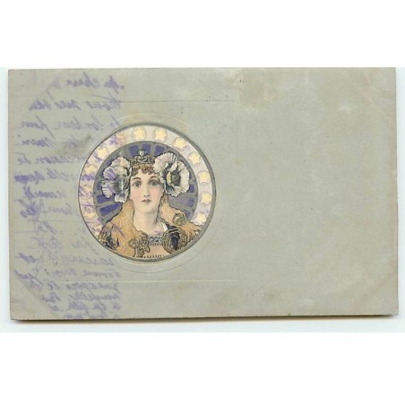 n°19606 -Art Nouveau - Portrait d'une jeune femme dans un médaillon
