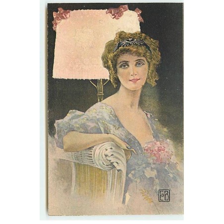 n°19607 - E.B. - Jeune femme assise devant un lampe