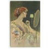 n°19610 - E.B. - Lampe - Jeune femme se regardant dans un miroir