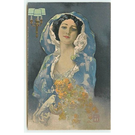 n°19612 - E.B. - Lampe - Jeune femme portant un manteau avec capuche