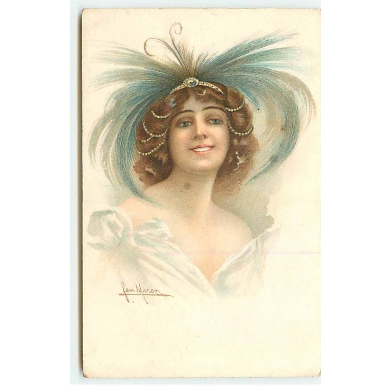 n°19618 - Marcor - Jeune femme portant une coiffe avec des plumes
