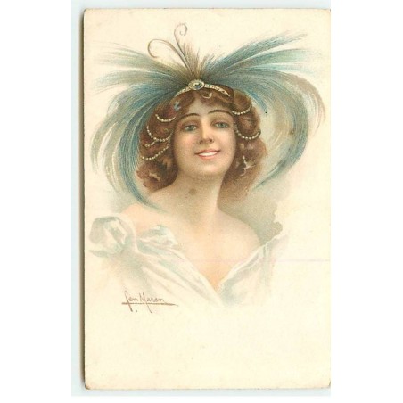 n°19618 - Marcor - Jeune femme portant une coiffe avec des plumes