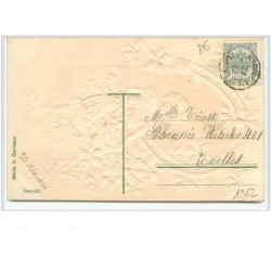n°1962 - Carte Gaufrée - Bonne Année - Fillette avec des pièces d'or dans sa jupe - fer à cheval