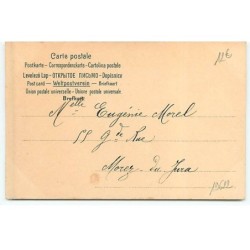n°19622 - Fröhliche Weihnachten - Ange gardien montrant un village, avec un ange jouant d'une flûte