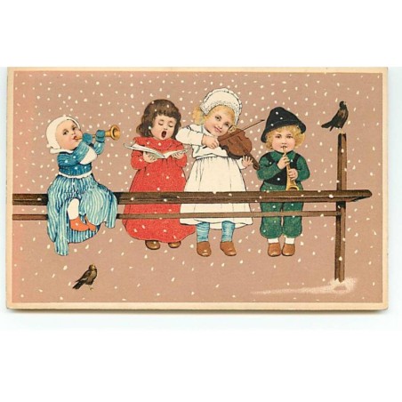 n°19632 - Flatscher - Enfants chantant et jouant de la musique sous la neige