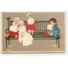 n°19633 - Flatscher - Fillettes avec des manchons, assises sur un banc sous la neige