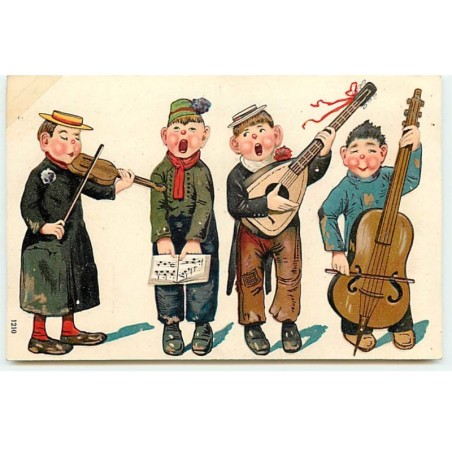n°19638 - Carte Gaufrée - Enfants chantant et jouant de la musique n°1