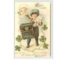 n°1964 - Carte Gaufrée - Bonne Année - Enfant  facteur avec une lettre avec un cochon