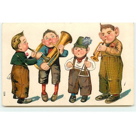n°19640 - Carte Gaufrée - Enfants chantant et jouant de la musique n°3