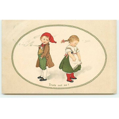 n°19646 - Trutz net so ! - Deux enfants dos à dos, le garçon fumant la pipe