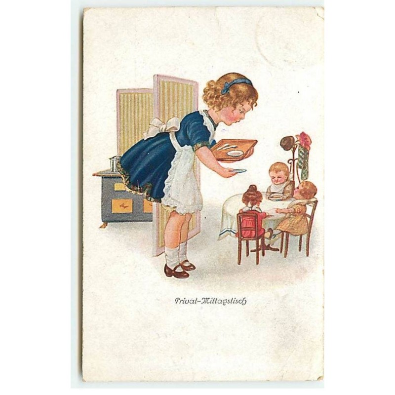 n°19647 - Privat-Mittagstisch - Fillette servant le thé à ses poupées