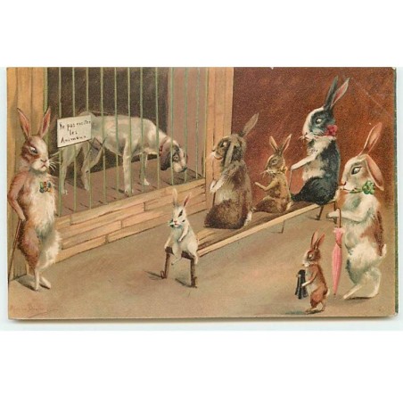 n°19655 - M. Boulanger - Lapins regardant un chien dans une cage