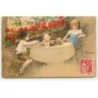 n°19663 - Hannes Petersen - Couple d'enfants prenant le thé sur un balcon