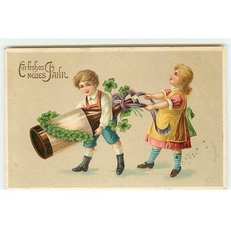 n°19674 - Carte Gaufrée - Ein Frohes neues Jahr - Enfants portant une bouteille