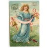 n°19677 - Carte Gaufrée - Joyeuses Pâques - Ange sonnant des cloches