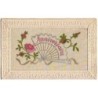 n°19702 - Carte Brodée - Anniversaire - Roses et Eventail