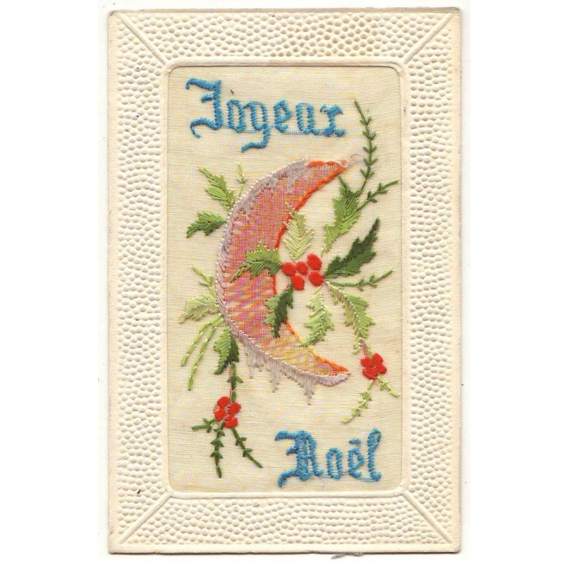 n°19704 - Carte Brodée - Joyeux Noël - Croissant de lune
