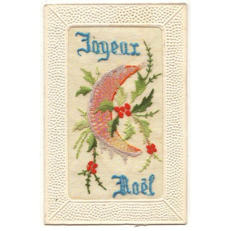 n°19704 - Carte Brodée - Joyeux Noël - Croissant de lune
