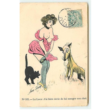 n°19711 - Xavier Sager - n°522 - Le Loup : J'ai bien envie de lui manger son chat - Femme nue